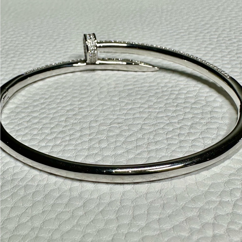 925 Sterling Silver Moissanite Bangle Bracelet 6.75” #1194 - Picture 3 of 9